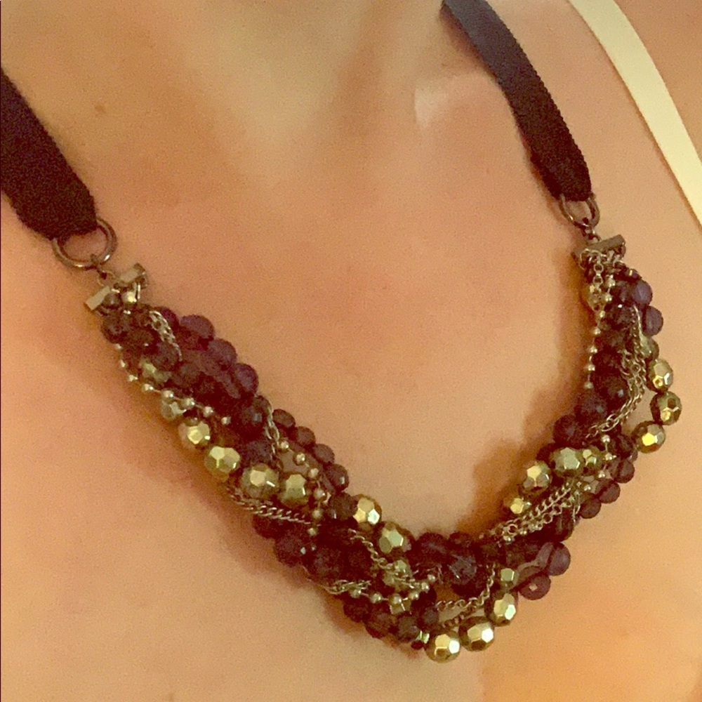🦋 BR Blue Beaded Ribbon Necklace